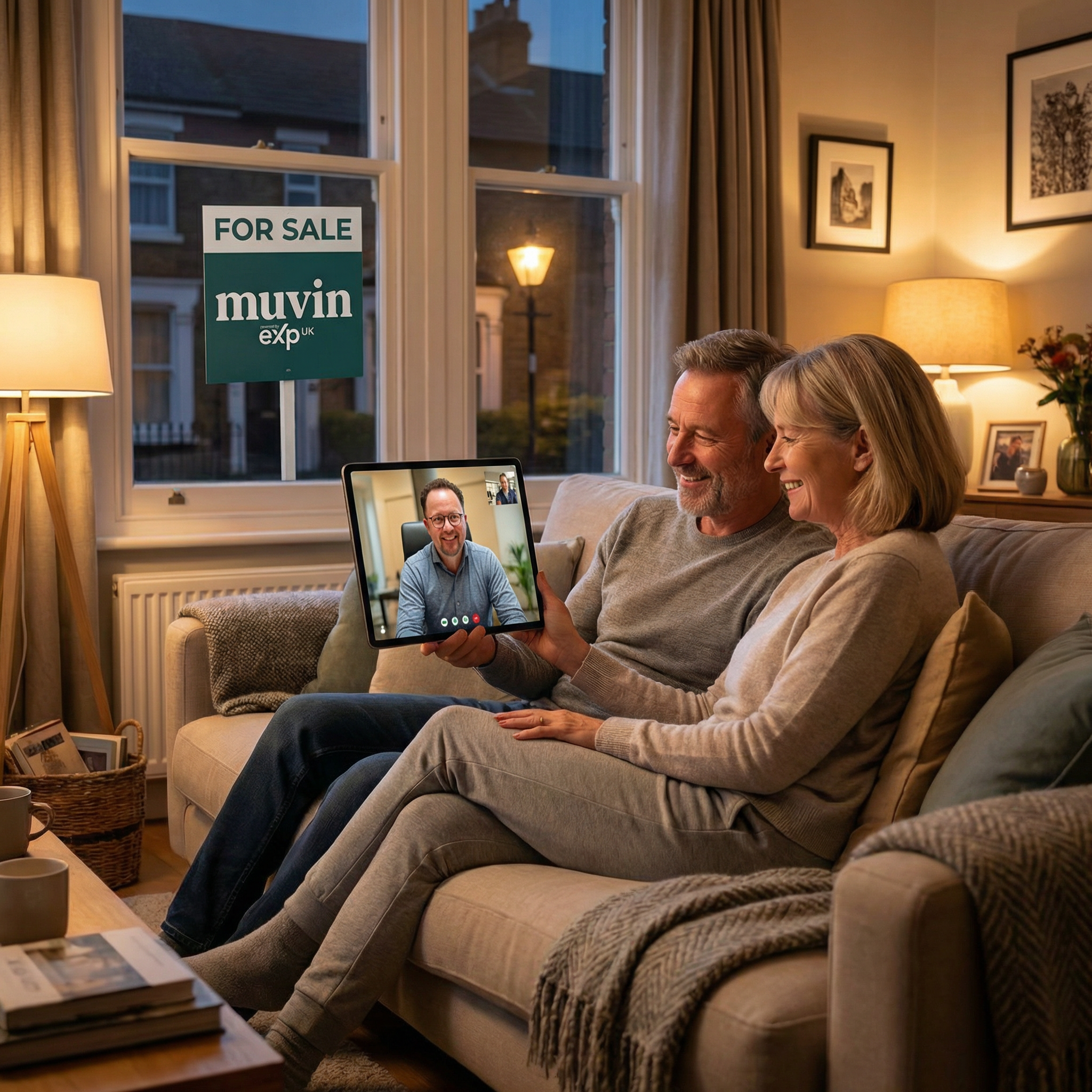 Couple watching video update from their estate agent